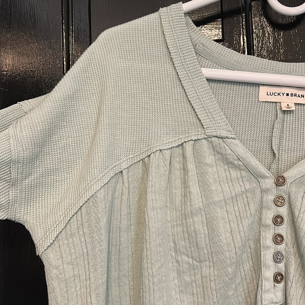 Fabric Mix Long Sleeve Tunic Lucky Brand Green Aqua Gray - Picture 4 of 10